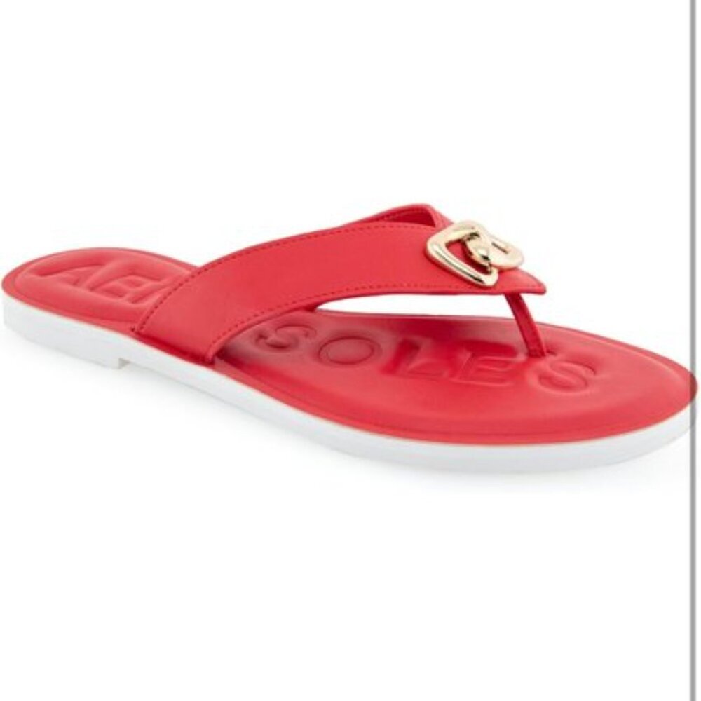 Aerosoles Galen Racing Red Chain Thong Sandals Women 8M NIB Comfort Flip Flops